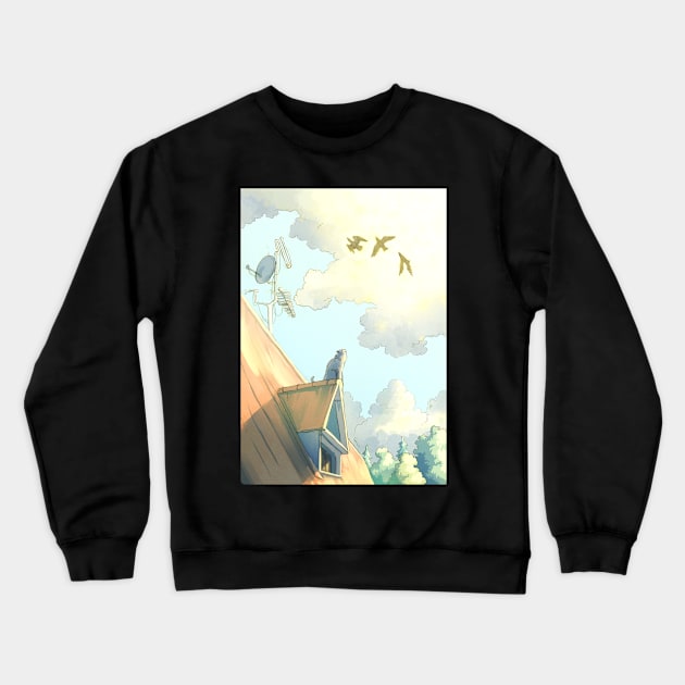 a cat on the roof Crewneck Sweatshirt by Karolina Studena-art